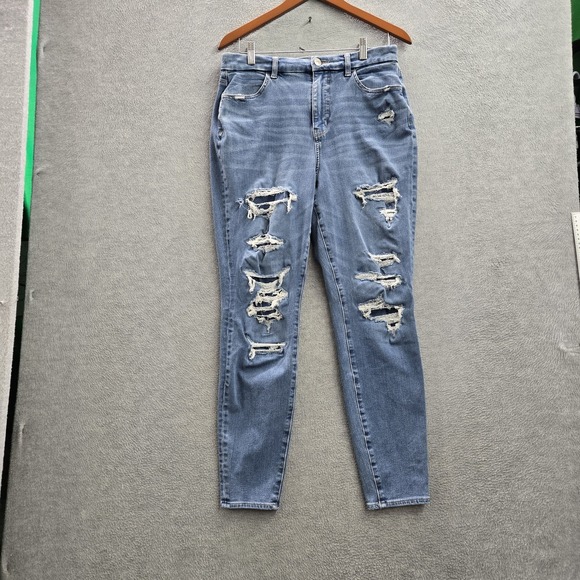 American Eagle Outfitters Denim - American Eagle Women Jeans 12 Blue Denim Hi Rise Jeggings Distressed 28" Inseam